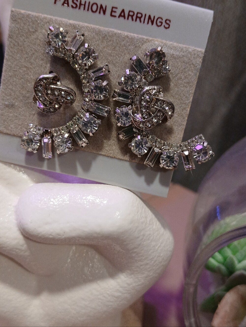 Crystal Knot & Crescent Statement Earrings - STUNNING - BOTH PAIRS NEW/on Cars